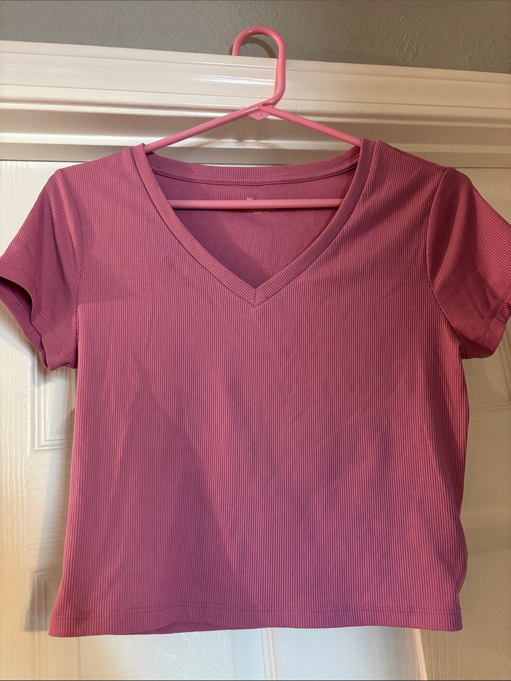 Women's V-Neck Ribbed Tee in Dusty Rose